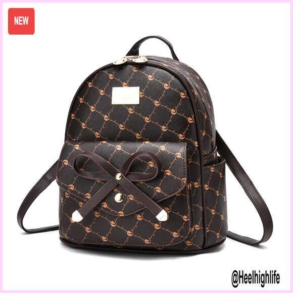 Mini Leather Backpack with Bowknot, Adjustable Straps, Multi-Pocket Design